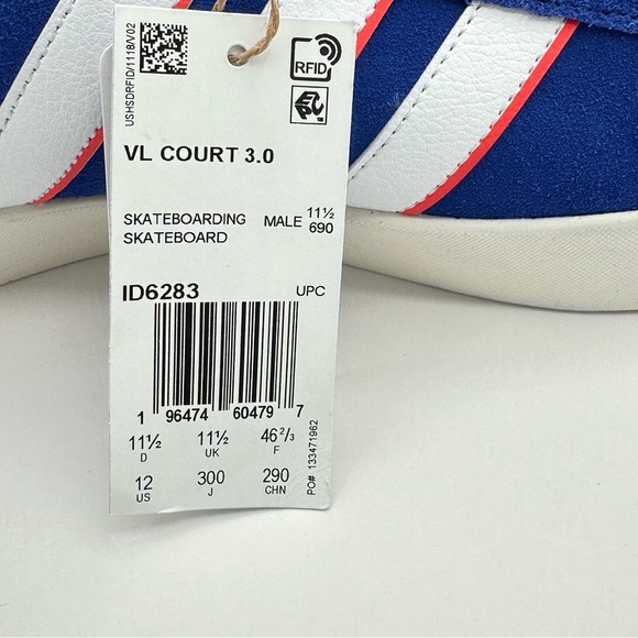 Men’s Adidas Neo VL Court 3.0 Skateboarding Shoes Size 12 Bright Blue ID6283 - Picture 9 of 9